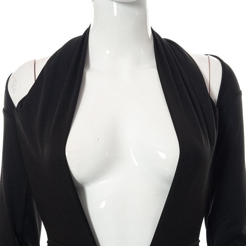 Chic Deep V Neck Long Sleeve Ruched Mini Dress - Y2K Aesthetic & Coquette Style