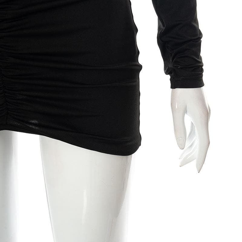 Chic Deep V Neck Long Sleeve Ruched Mini Dress - Y2K Aesthetic & Coquette Style