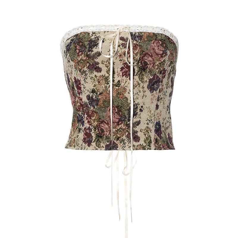 Chic Lace-Up Tube Top with Bowknot & Textured Lace - Perfect for Y2K & Coquette Aesthetic
