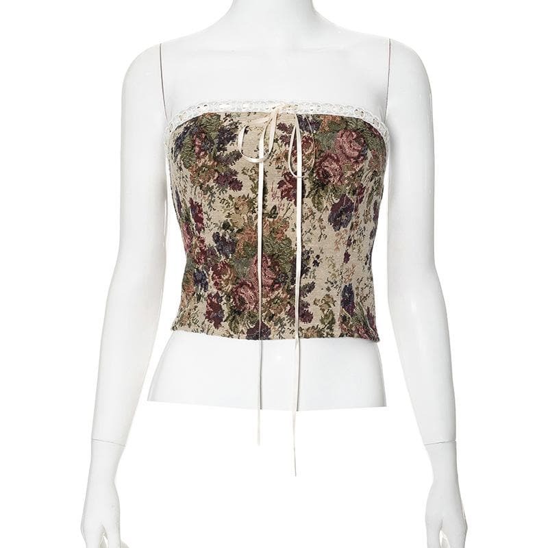 Chic Lace-Up Tube Top with Bowknot & Textured Lace - Perfect for Y2K & Coquette Aesthetic