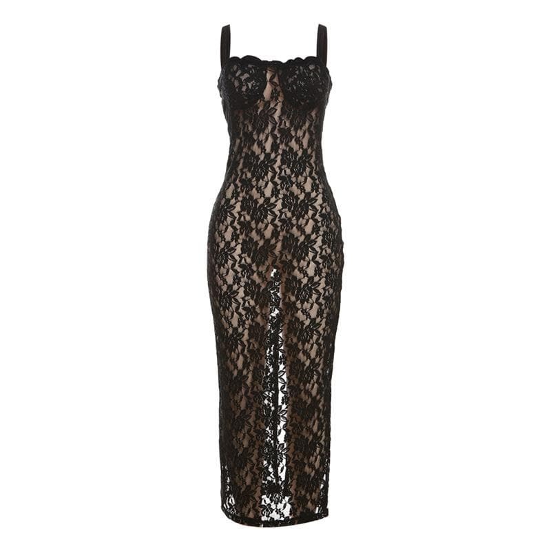 Chic Lace Zip-Up Backless Maxi Dress - Y2K Aesthetic, Coquette Style, and Grunge Vibes