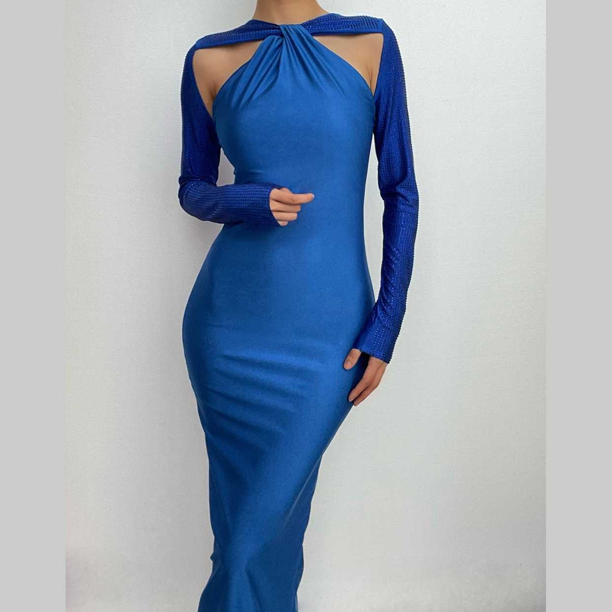 Chic Long Sleeve Beaded Zip-Up Hollow Out Maxi Dress - Y2K & Coquette Aesthetic