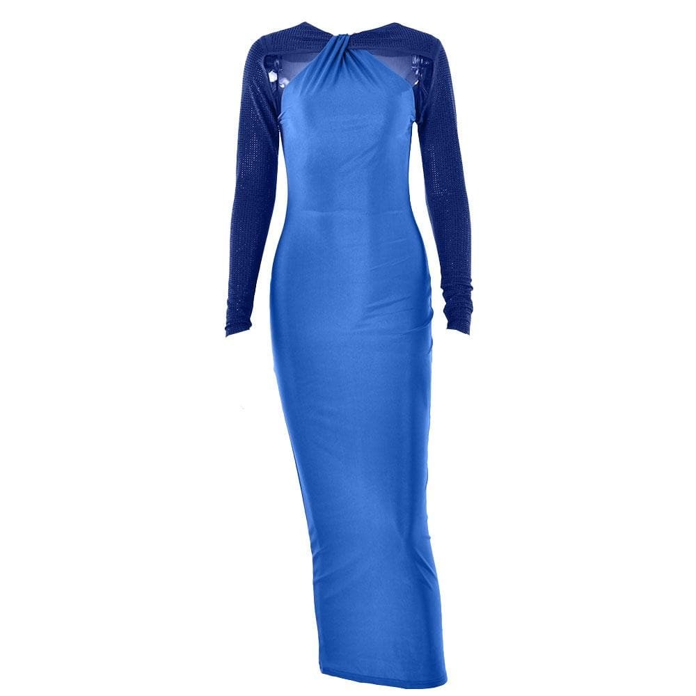 Chic Long Sleeve Beaded Zip-Up Hollow Out Maxi Dress - Y2K & Coquette Aesthetic