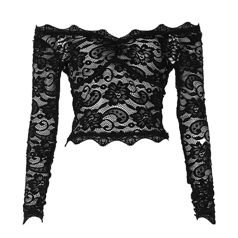 Chic Long Sleeve Off-Shoulder Lace Top - Y2K Fashion Meets Coquette Aesthetic
