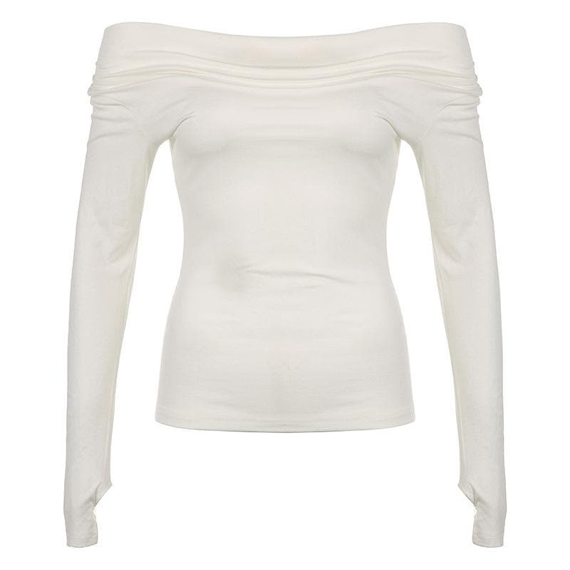 Chic Long Sleeve Off-Shoulder Ruched Top - Y2K Fashion Meets Coquette Aesthetic