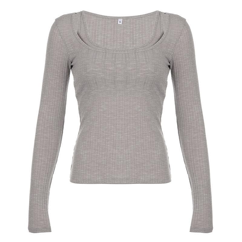 Chic Long Sleeve Ribbed Two-Piece Set - Y2K Aesthetic Top for Coquette & Grunge Styles