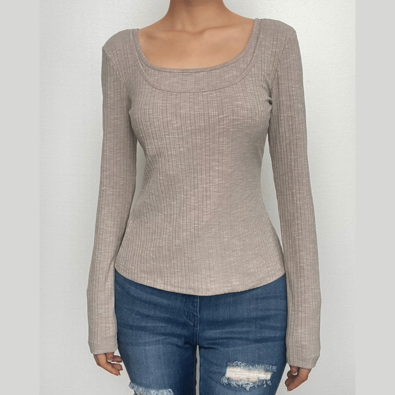 Chic Long Sleeve Ribbed Two-Piece Set - Y2K Aesthetic Top for Coquette & Grunge Styles
