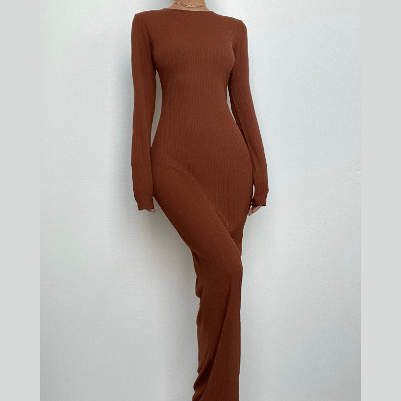 Chic Long Sleeve Round Neck Maxi Dress - Y2K Aesthetic, Coquette Style, and Grunge Vibes