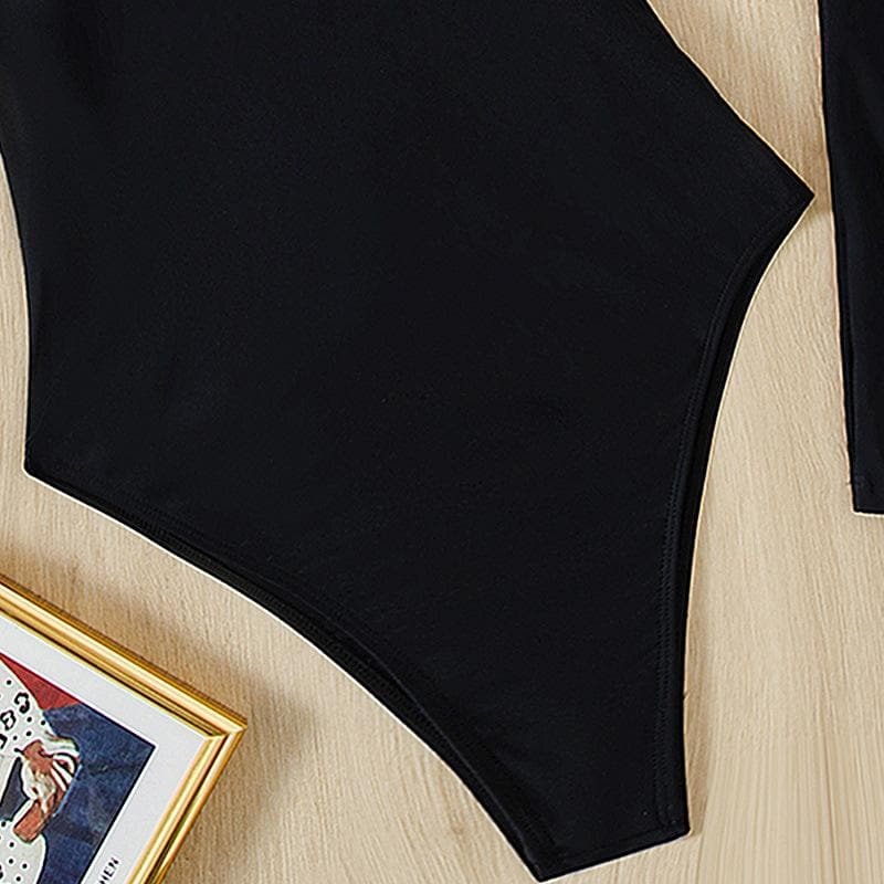 Chic Long Sleeve U-Neck Halter One-Piece Swimwear with Cover-Up for Y2K & Coquette Aesthetic
