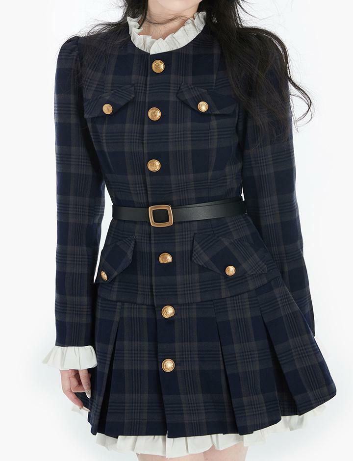 Chic Y2K Aesthetic Slim Long Sleeve Dress with Gold Buttons - Coquette & Grunge Style