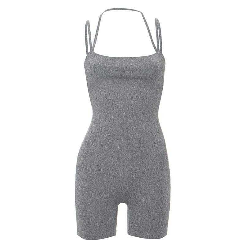 Chic Y2K Backless Halter Romper - Cute Pastel Goth & Coquette Aesthetic Fashion