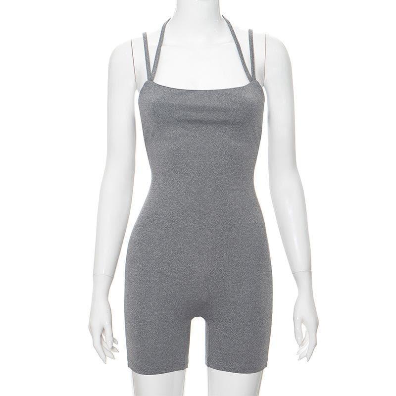 Chic Y2K Backless Halter Romper - Cute Pastel Goth & Coquette Aesthetic Fashion