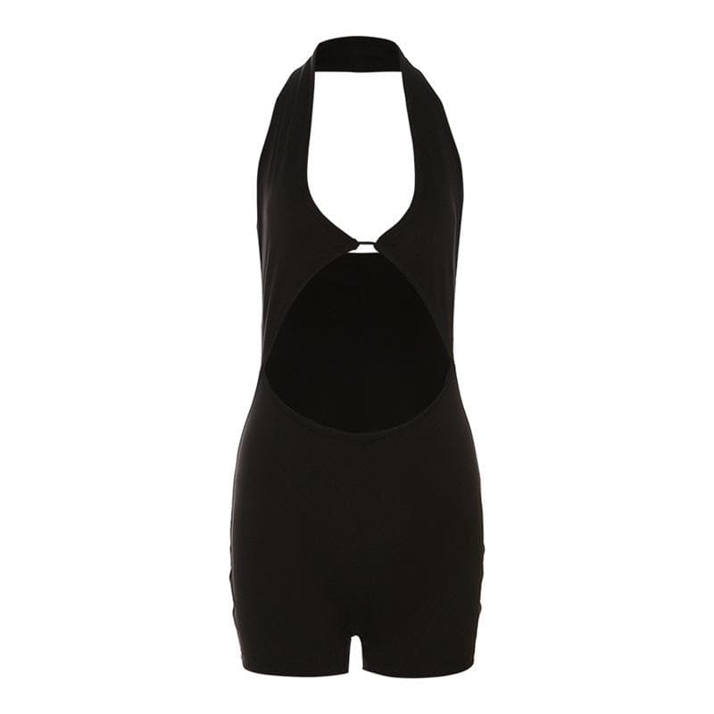Chic Y2K Backless Halter Romper - Cute Pastel Goth & Grunge Aesthetic Outfit