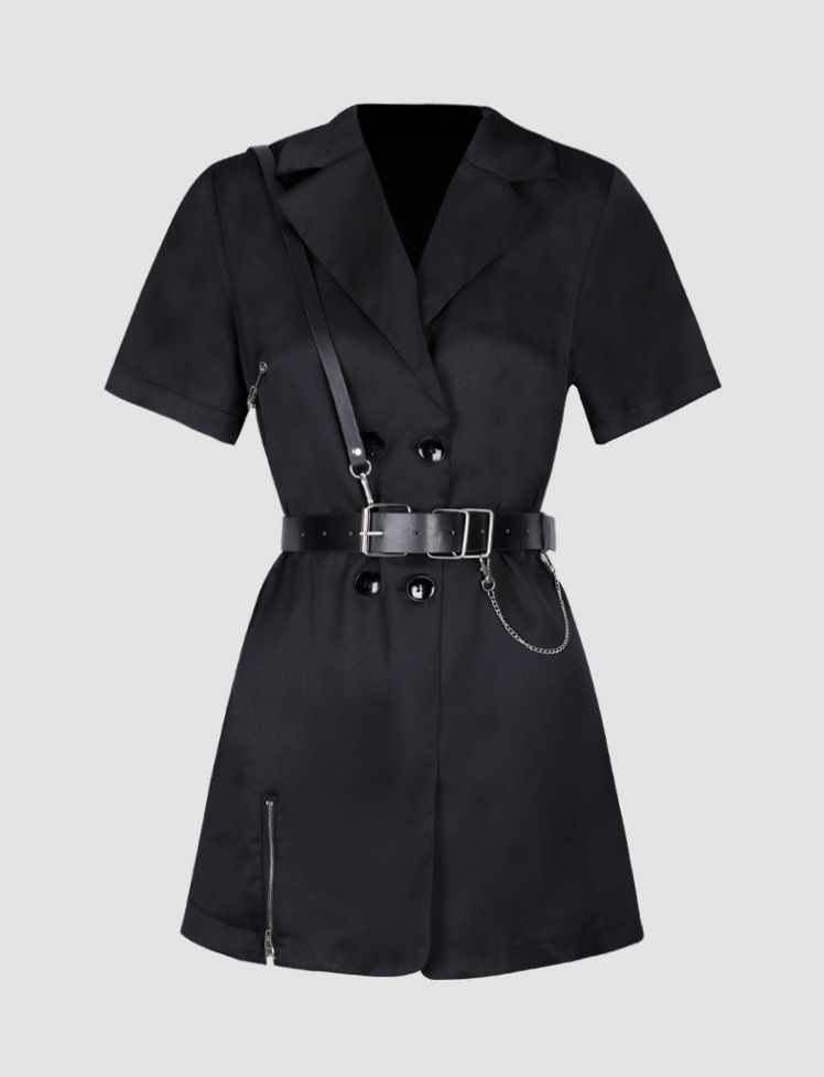 Chic Y2K Black Blazer Dress with Belt - Coquette & Grunge Aesthetic Fashion Statement