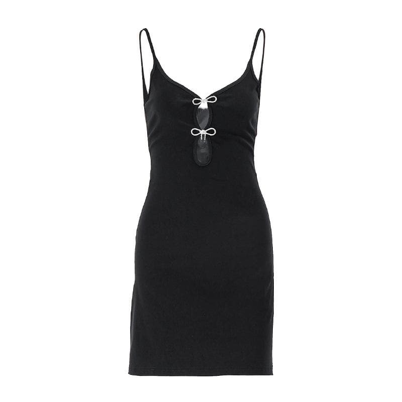 Chic Y2K Cut-Out Mini Dress with Bowknot Appliques - Perfect for Coquette & Grunge Aesthetics