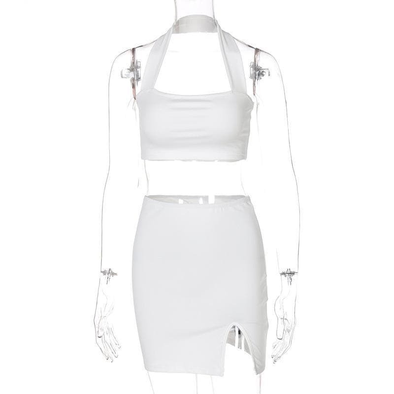 Chic Y2K Halter Backless Slit Skirt Set - Perfect for Coquette & Grunge Aesthetic Looks