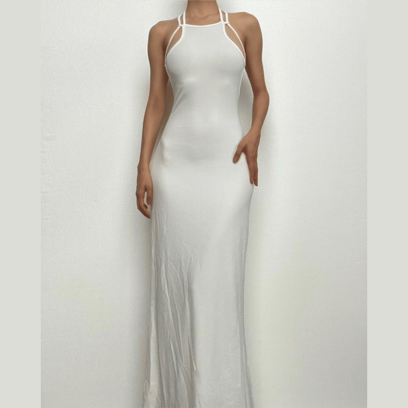 Chic Y2K Halter Maxi Dress - Backless, Self-Tie, Perfect for Coquette & Grunge Aesthetics