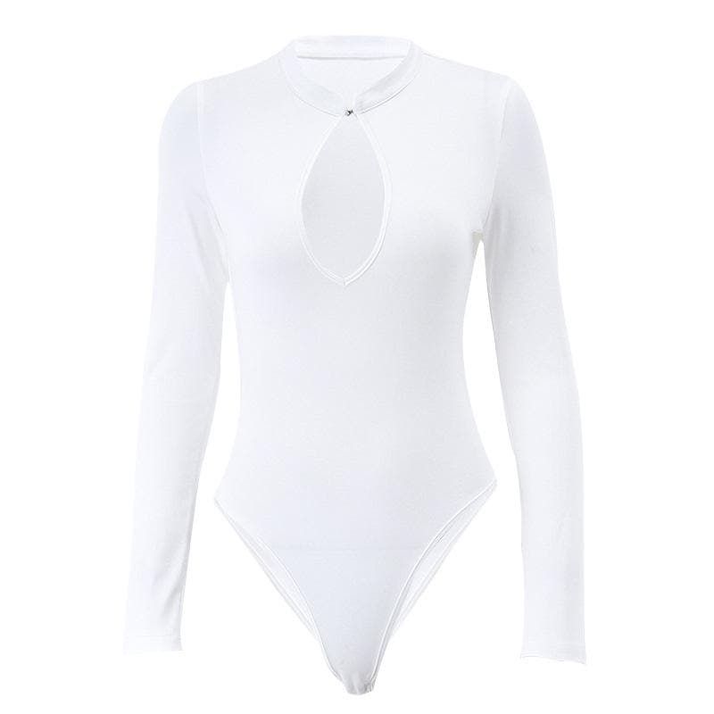 Chic Y2K High Neck Hollow Out Button Bodysuit - Grunge & Coquette Aesthetic Top