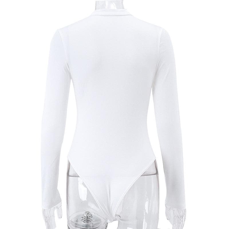 Chic Y2K High Neck Hollow Out Button Bodysuit - Grunge & Coquette Aesthetic Top