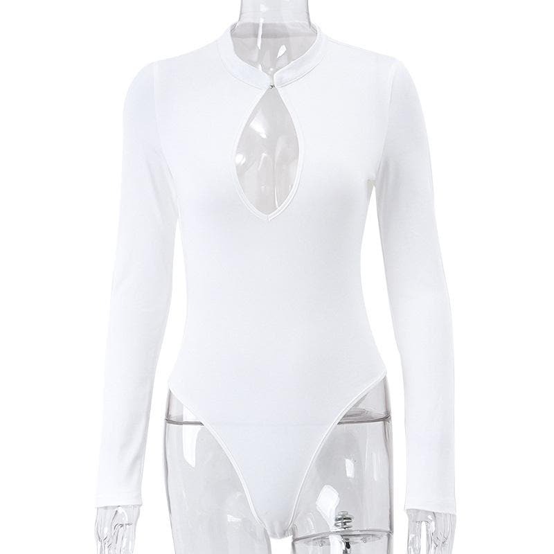 Chic Y2K High Neck Hollow Out Button Bodysuit - Grunge & Coquette Aesthetic Top