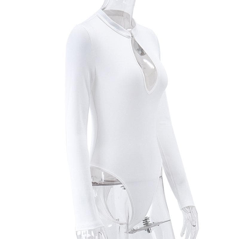 Chic Y2K High Neck Hollow Out Button Bodysuit - Grunge & Coquette Aesthetic Top