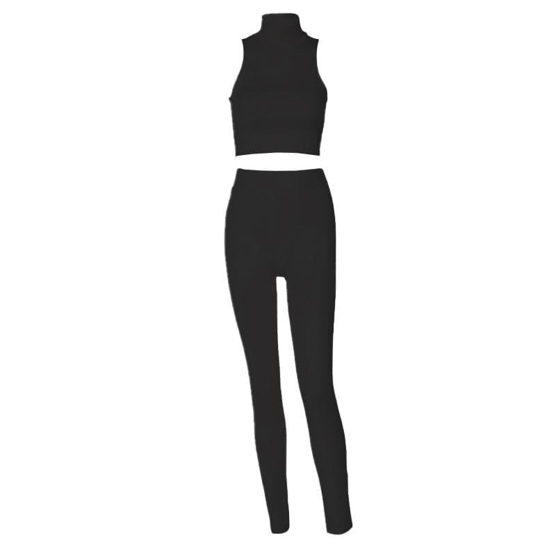 Chic Y2K High Neck Solid Sleeveless Pant Set - Perfect for Coquette & Grunge Aesthetics