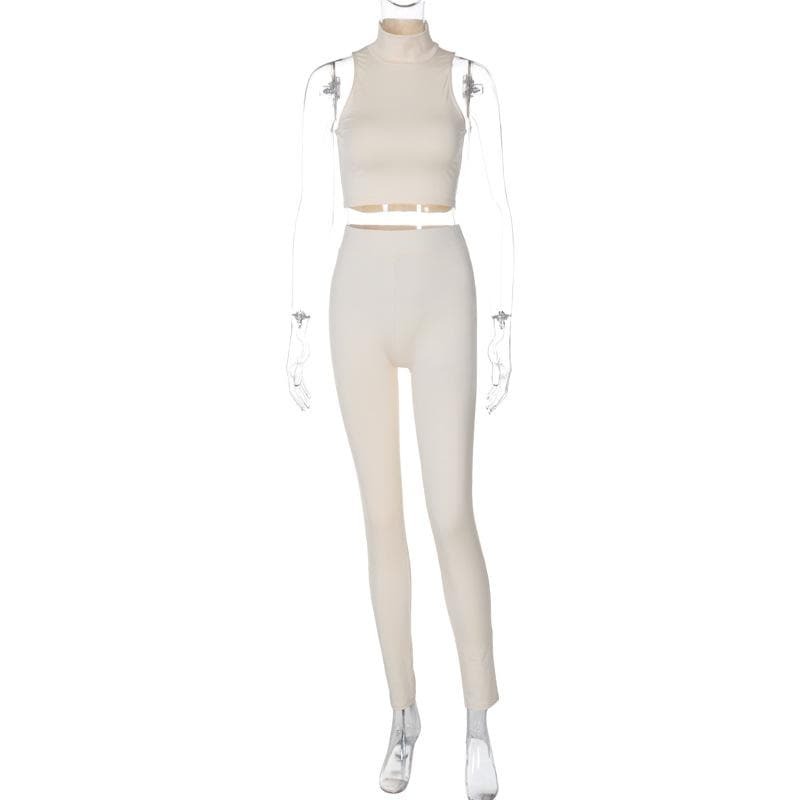 Chic Y2K High Neck Solid Sleeveless Pant Set - Perfect for Coquette & Grunge Aesthetics