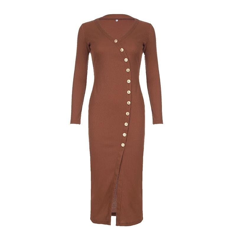 Chic Y2K High Slit Midi Dress - Irregular V Neck for Coquette & Grunge Aesthetic Styles