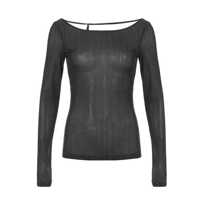 Chic Y2K Hollow Out Backless Long Sleeve Top - Cute Cut-Outs for Coquette & Grunge Aesthetics