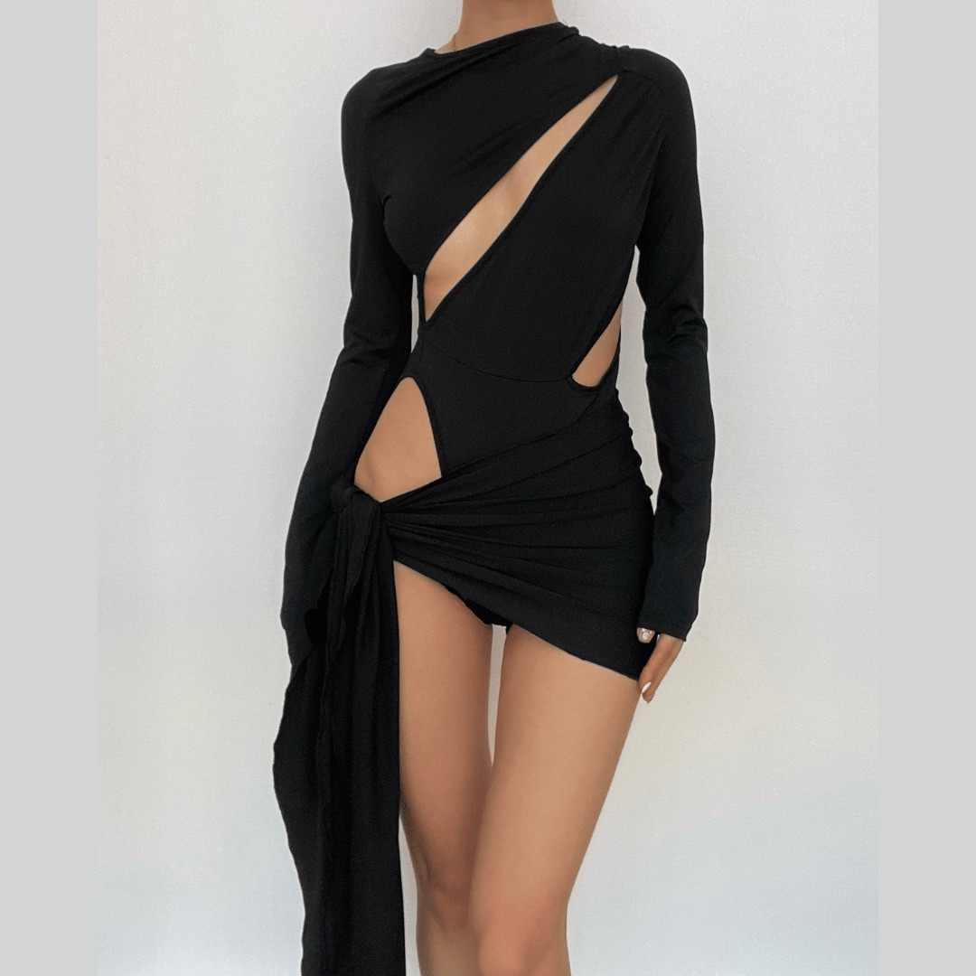 Chic Y2K Hollow Out Button Bodysuit & Mini Skirt Set - Coquette & Grunge Aesthetic