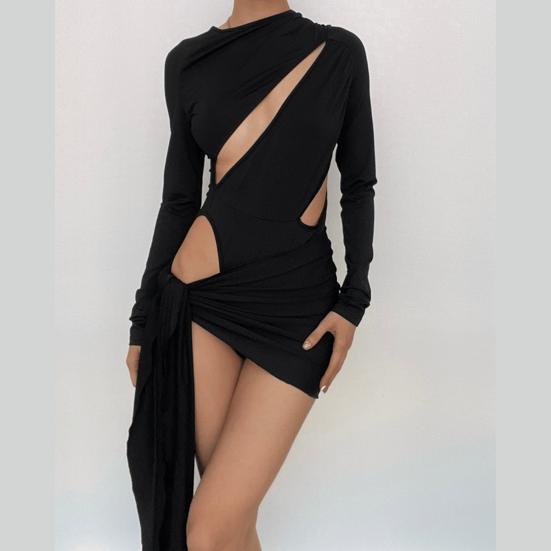 Chic Y2K Hollow Out Button Bodysuit & Mini Skirt Set - Coquette & Grunge Aesthetic