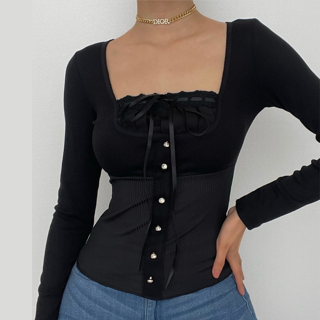Chic Y2K Lace Hem Button-Up Top - Perfect for Coquette, Grunge, and Aesthetic Styles
