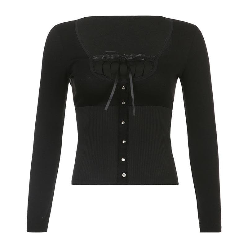 Chic Y2K Lace Hem Button-Up Top - Perfect for Coquette, Grunge, and Aesthetic Styles