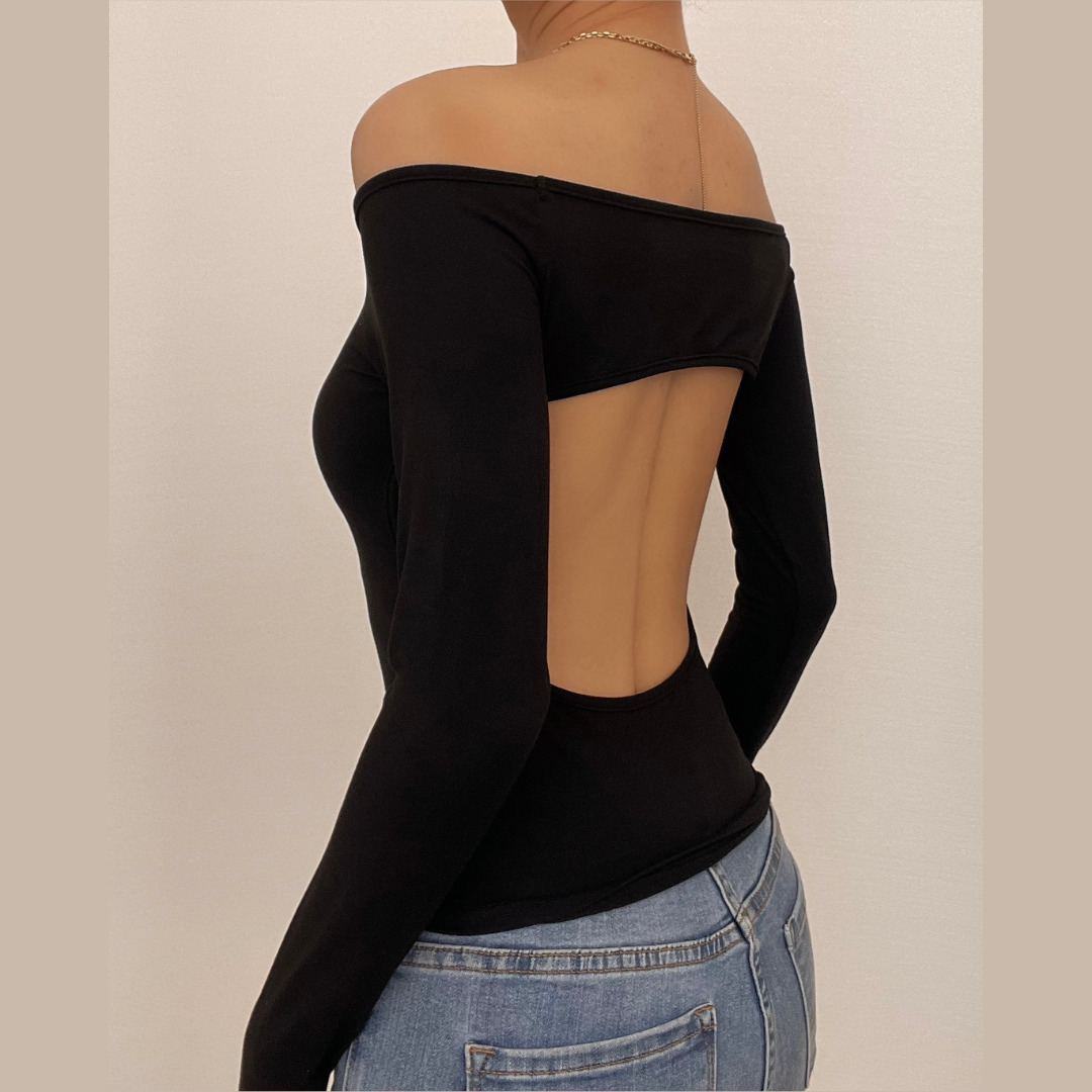 Chic Y2K Off-Shoulder Cut-Out Top - Grunge & Coquette Aesthetic Long Sleeve Fashion