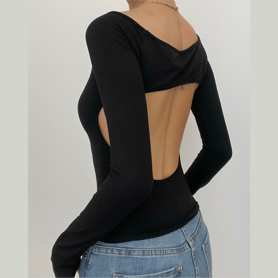 Chic Y2K Off-Shoulder Cut-Out Top - Grunge & Coquette Aesthetic Long Sleeve Fashion