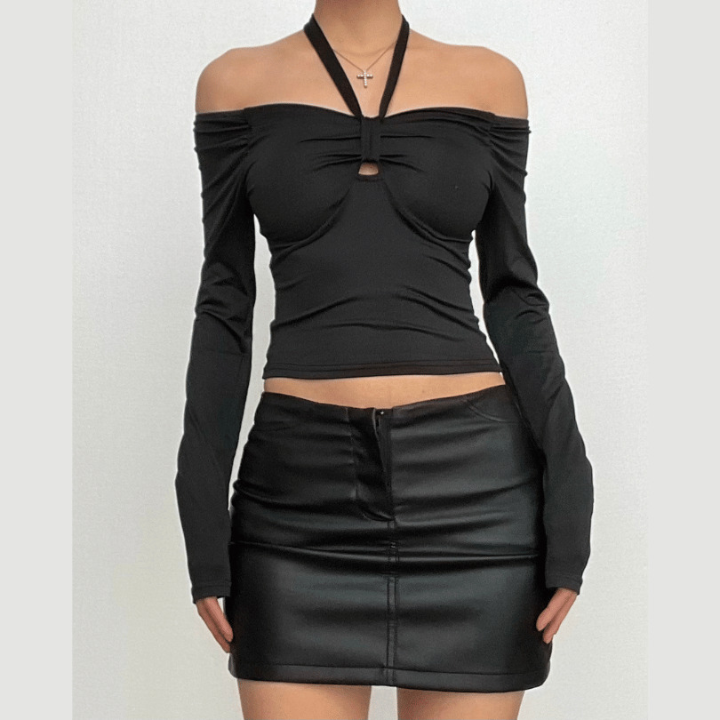 Chic Y2K Off-Shoulder Ruched Backless Top - Cute Cut-Outs for Coquette & Grunge Aesthetics