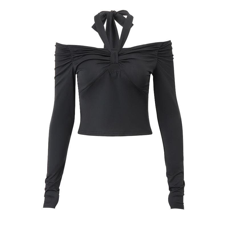 Chic Y2K Off-Shoulder Ruched Backless Top - Cute Cut-Outs for Coquette & Grunge Aesthetics