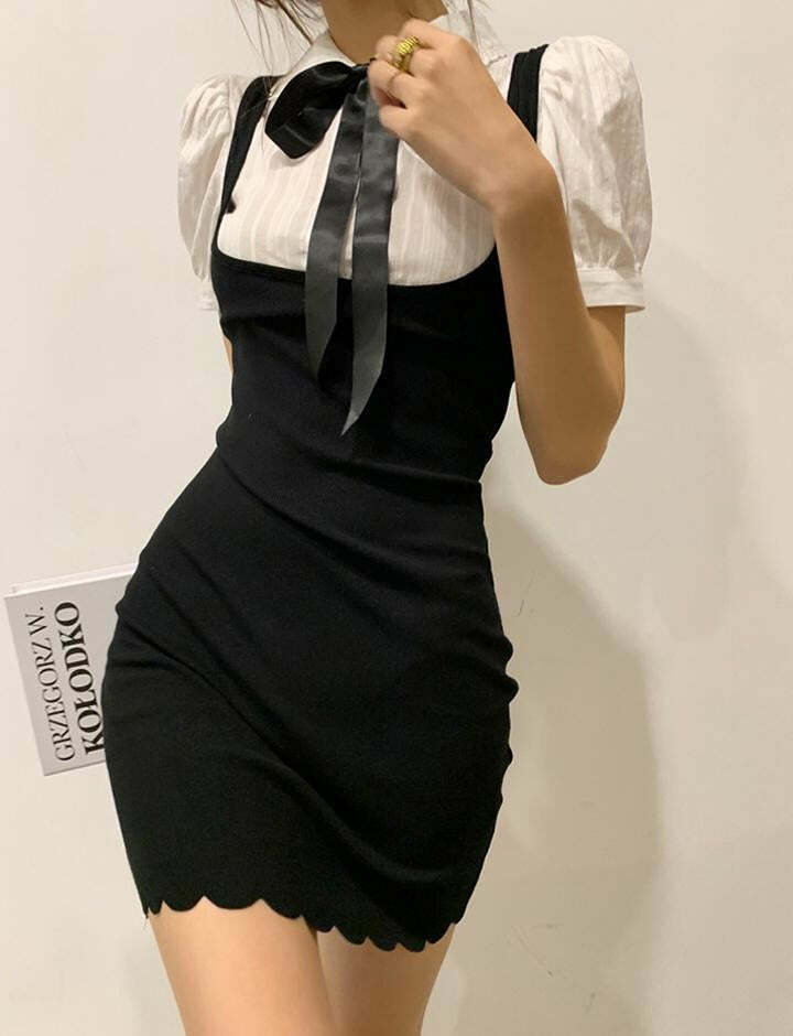 Chic Y2K Puff Sleeve Mini Dress - Preppy Aesthetic Two Piece for Trendy Outfits