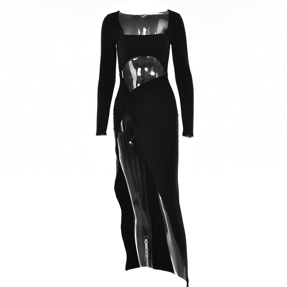 Chic Y2K Ruched Cut-Out Midi Dress with Slit - Perfect for Coquette & Grunge Aesthetics