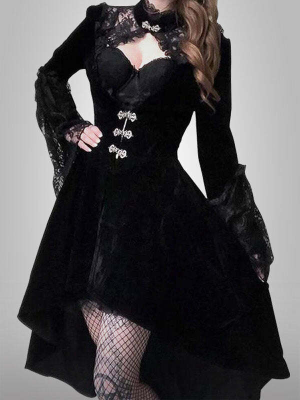 Chic Y2K Velvet Dress with Coquette Aesthetic - Perfect for Grunge & Preppy Styles