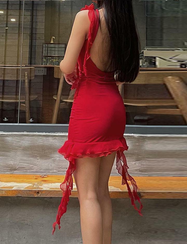 Chiffon Backless Sweet & Spicy Little Dress - Y2K Aesthetic, Cute Top for Coquette Style