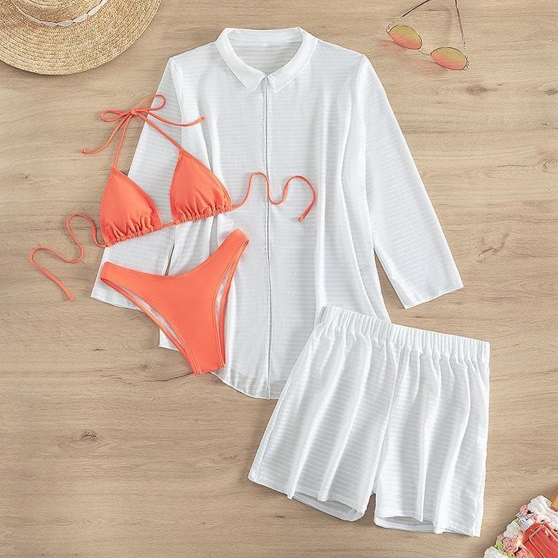 Chiffon Long Sleeve Halter Swimwear Set - Y2K Aesthetic, Cute Tops, Coquette Style, Grunge Vibes