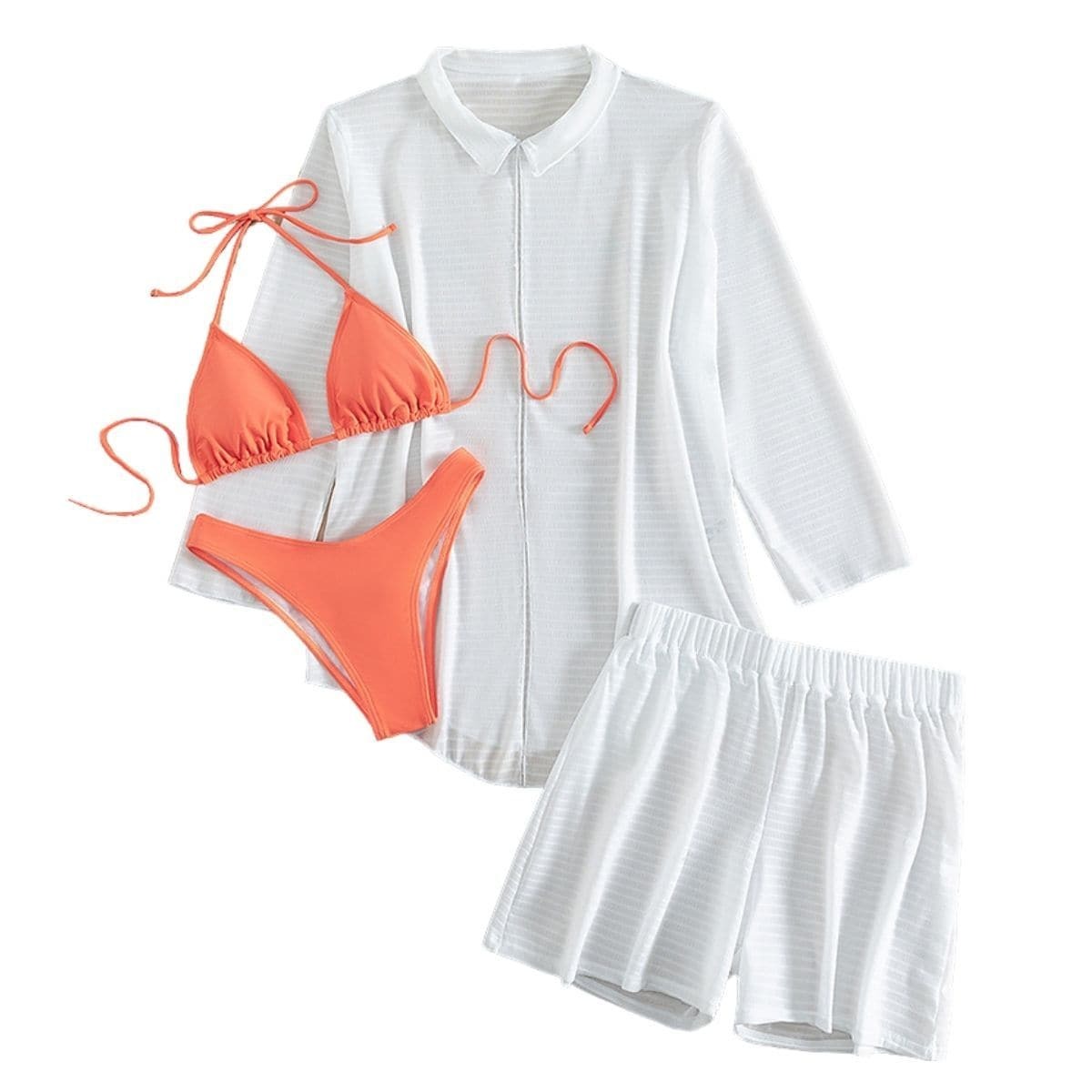 Chiffon Long Sleeve Halter Swimwear Set - Y2K Aesthetic, Cute Tops, Coquette Style, Grunge Vibes