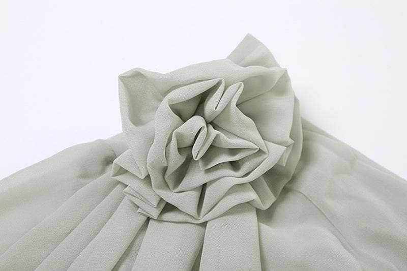 Chiffon Off-Shoulder Ruched Top with Flower Appliqu� - Y2K Coquette Aesthetic Fashion