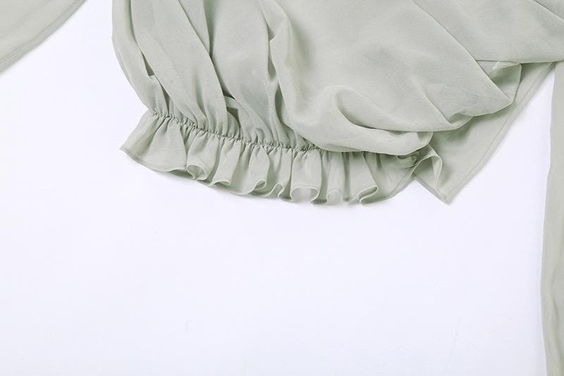Chiffon Off-Shoulder Ruched Top with Flower Appliqu� - Y2K Coquette Aesthetic Fashion