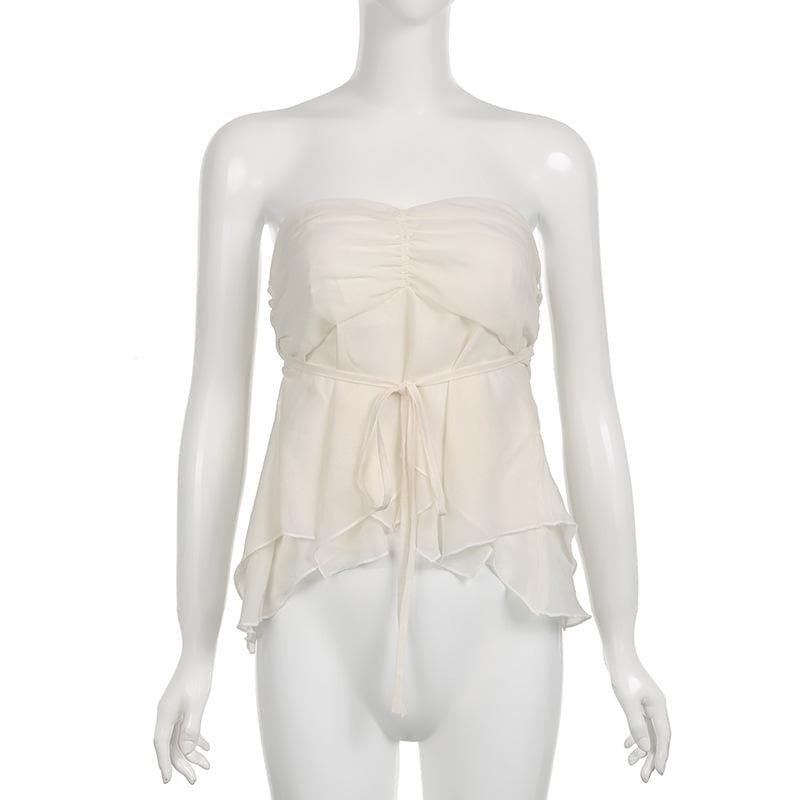 Chiffon Ruched Backless Tube Top - Y2K Aesthetic, Cute Crop Top for Coquette & Grunge Styles