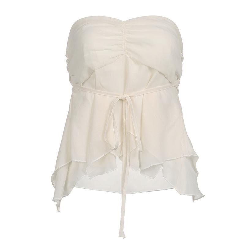 Chiffon Ruched Backless Tube Top - Y2K Aesthetic, Cute Crop Top for Coquette & Grunge Styles