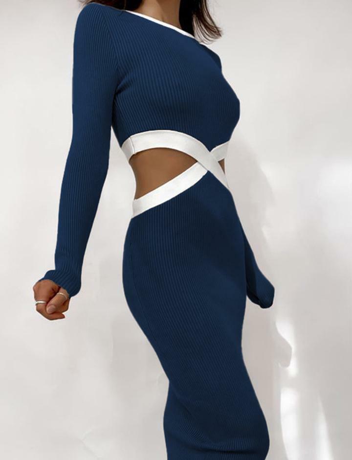Color Blocked Long-Sleeve Knit Dress - Y2K Aesthetic, Coquette Style, Comfy & Chic