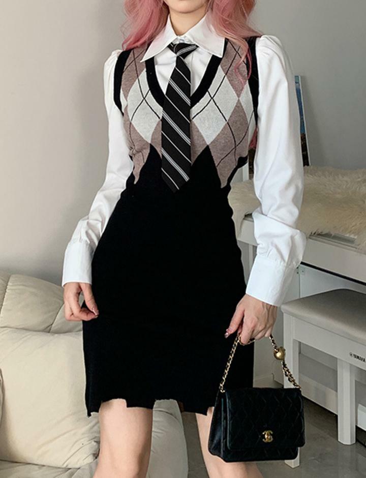 Colorblock Argyle Knit Tank Dress - Y2K Aesthetic, Preppy Style, Cute Summer Outfit