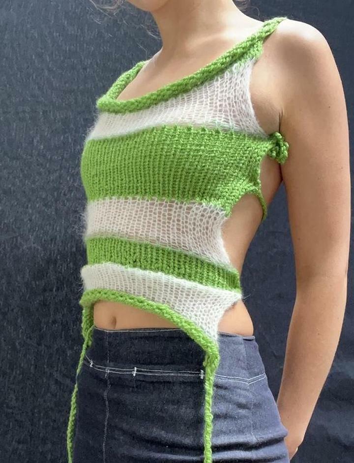 Colorblock Crochet Camisole with Irregular Hem - Y2K Aesthetic Cute Top for Grunge & Coquette Styles